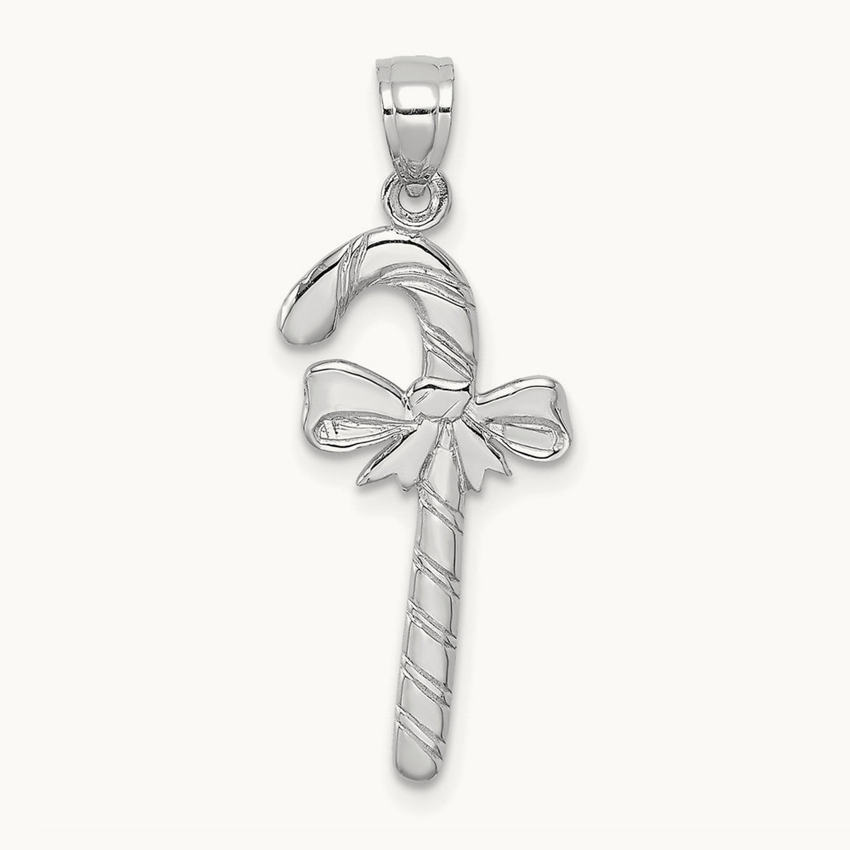 Solid Polished Candy Cane Pendant — 14K White Gold