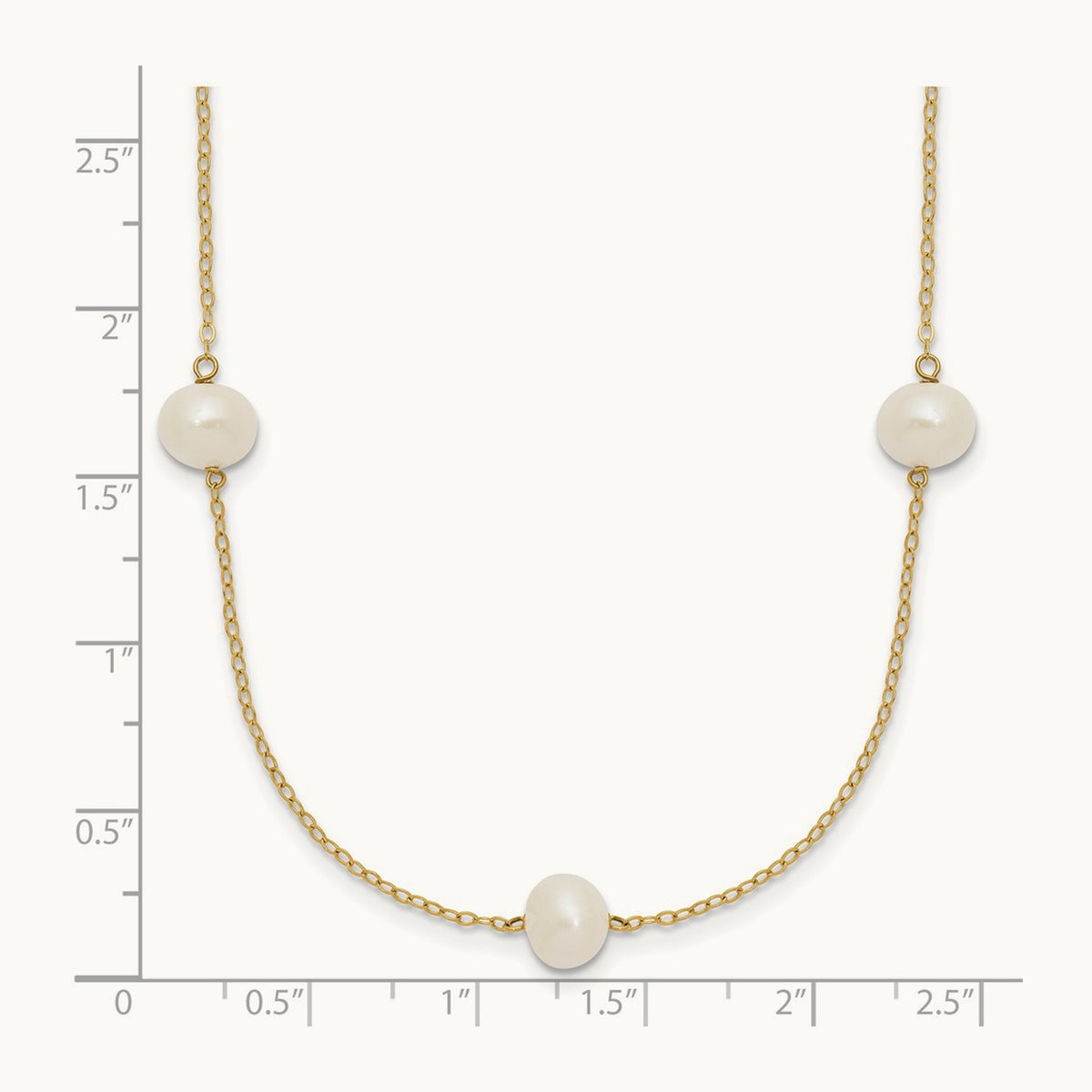 7- White Near Round Freshwater Cultured Pearl 7-Station Necklace, 14K