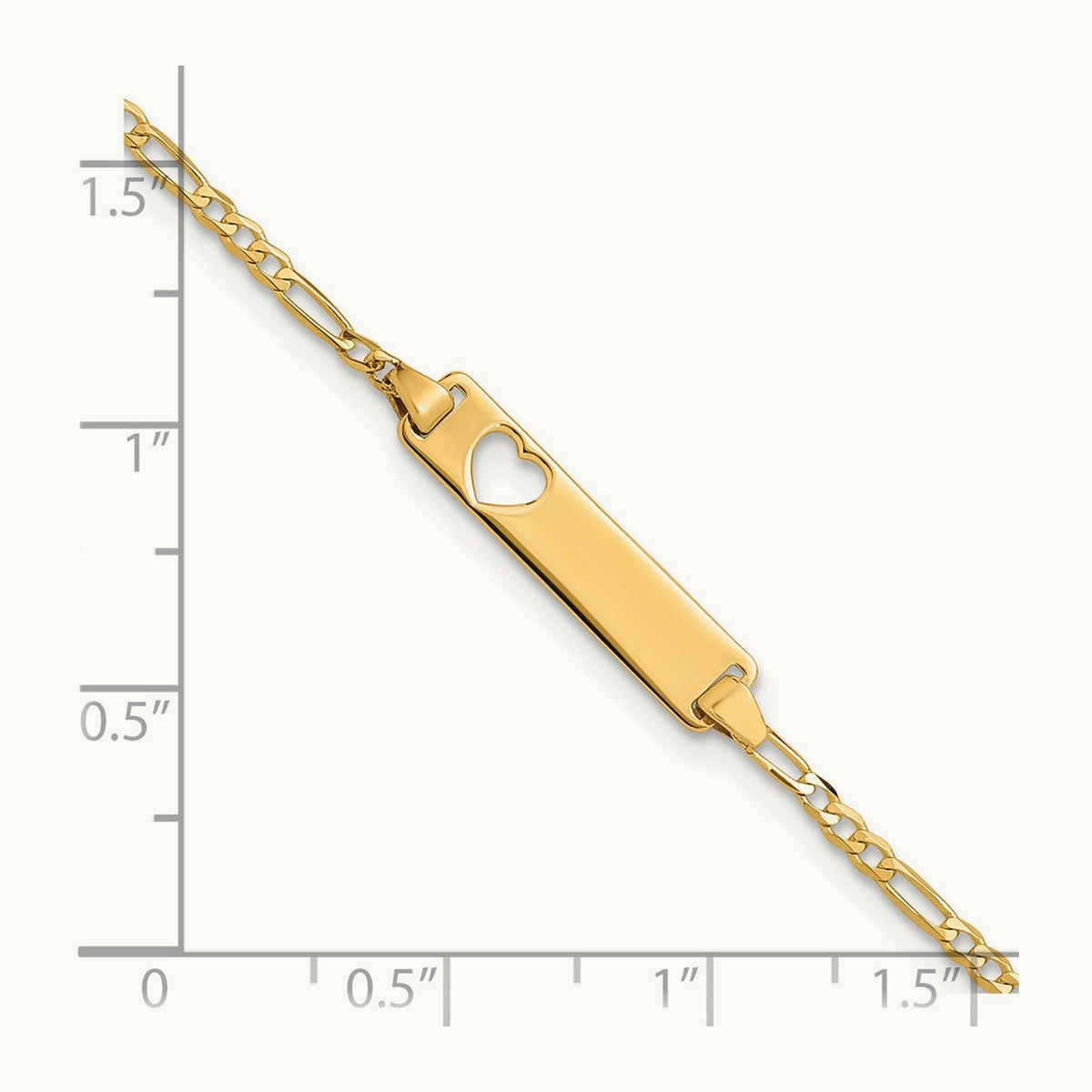 Cut-out Heart Figaro Link ID Bracelet, 14K
