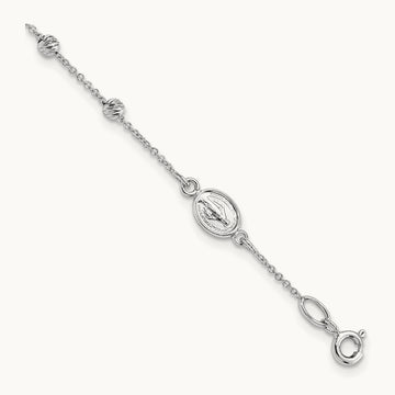 D/C Cross and Miraculous Medal .75in ext. Bracelet, 14K White Gold