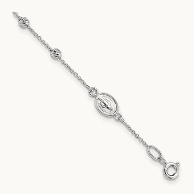 D/C Cross and Miraculous Medal .75in ext. Bracelet, 14K White Gold