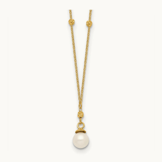 Beaded Chain w/ Freshwater Cultured Pearl Necklace, 5mm, 14K