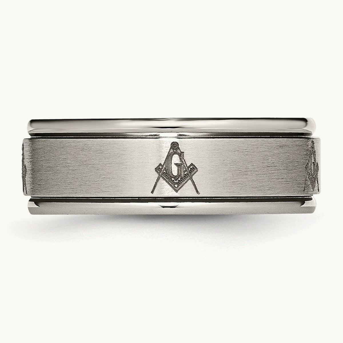 Brushed & Polished Masonic Laser Design Ridged Edge Band — photo set