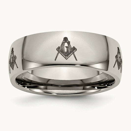 Polished Masonic Laser Design Band — photo set