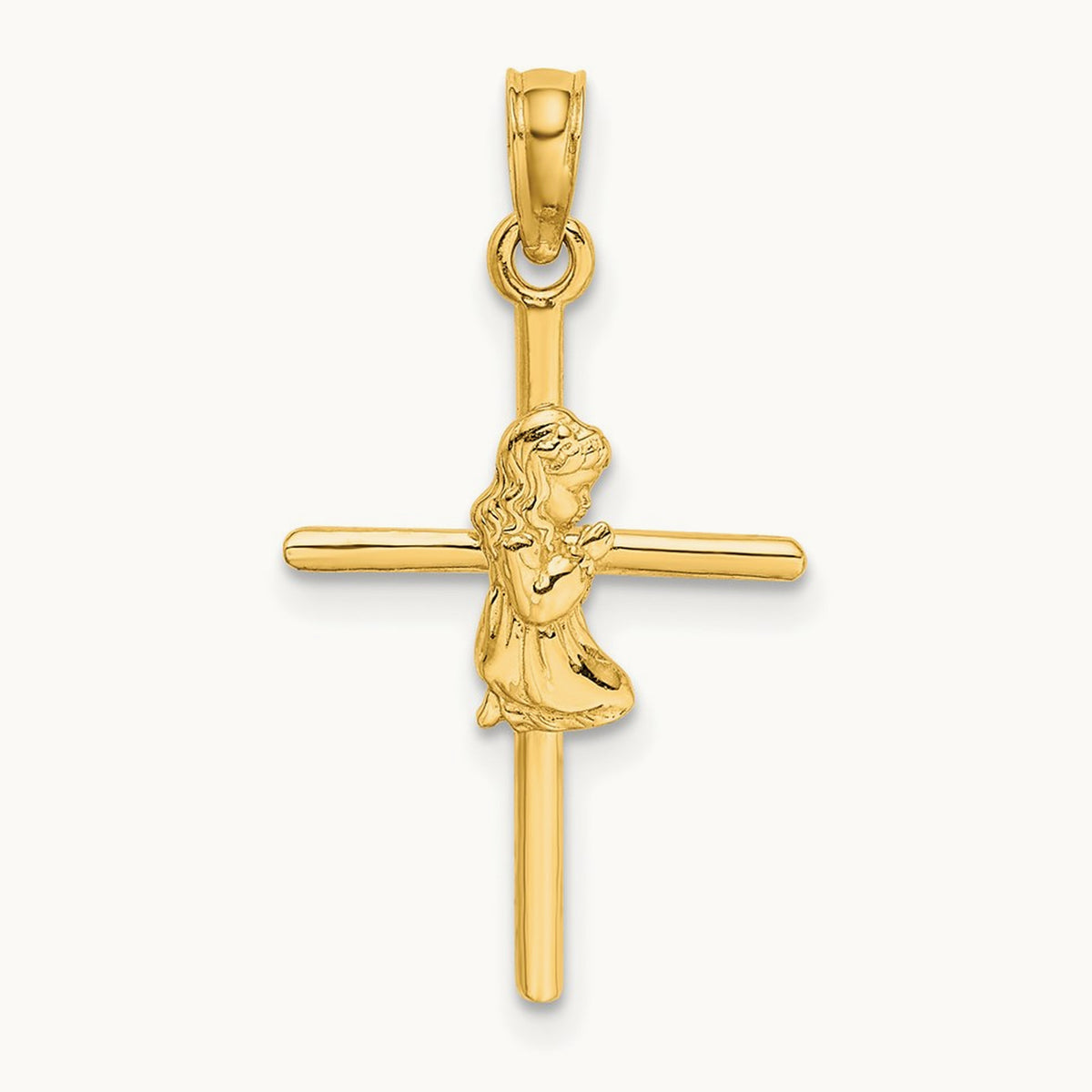 Praying Girl Cross Charm, 14K