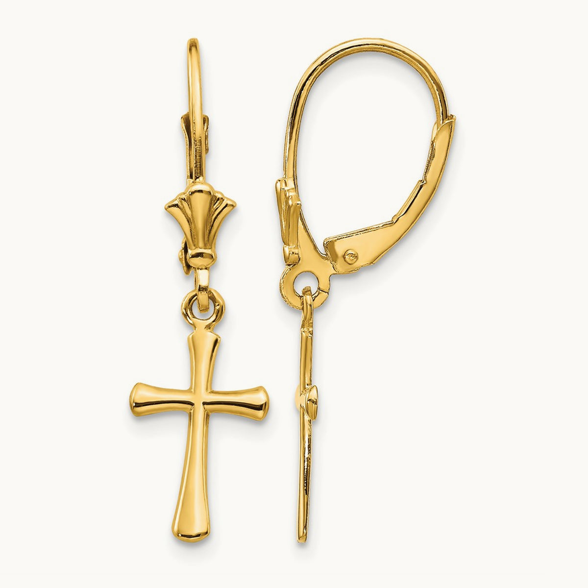 Polished Cross Leverback Earrings — 14K Yellow Gold, 30.25mm
