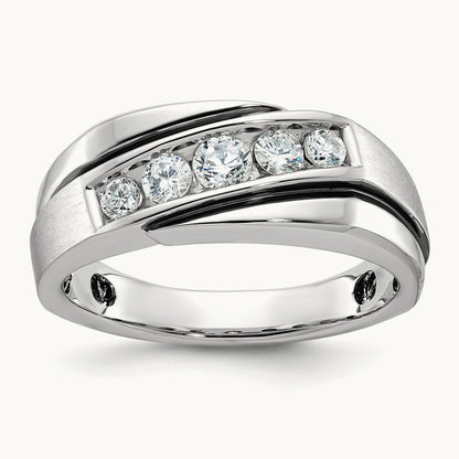 w/ Black RH IBGoodman Men's Polish/Satin AA Diamond Ring, 14K White Gold