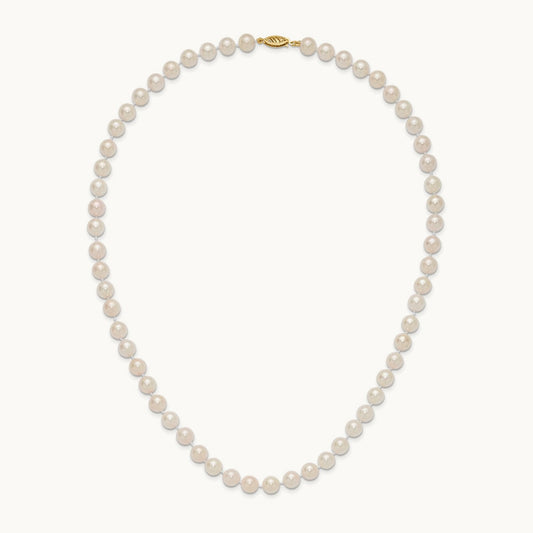 7- Round White Saltwater Akoya Cultured Pearl Necklace, 8mm, 14K