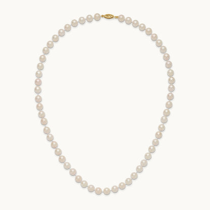 7- Round White Saltwater Akoya Cultured Pearl Necklace, 8mm, 14K
