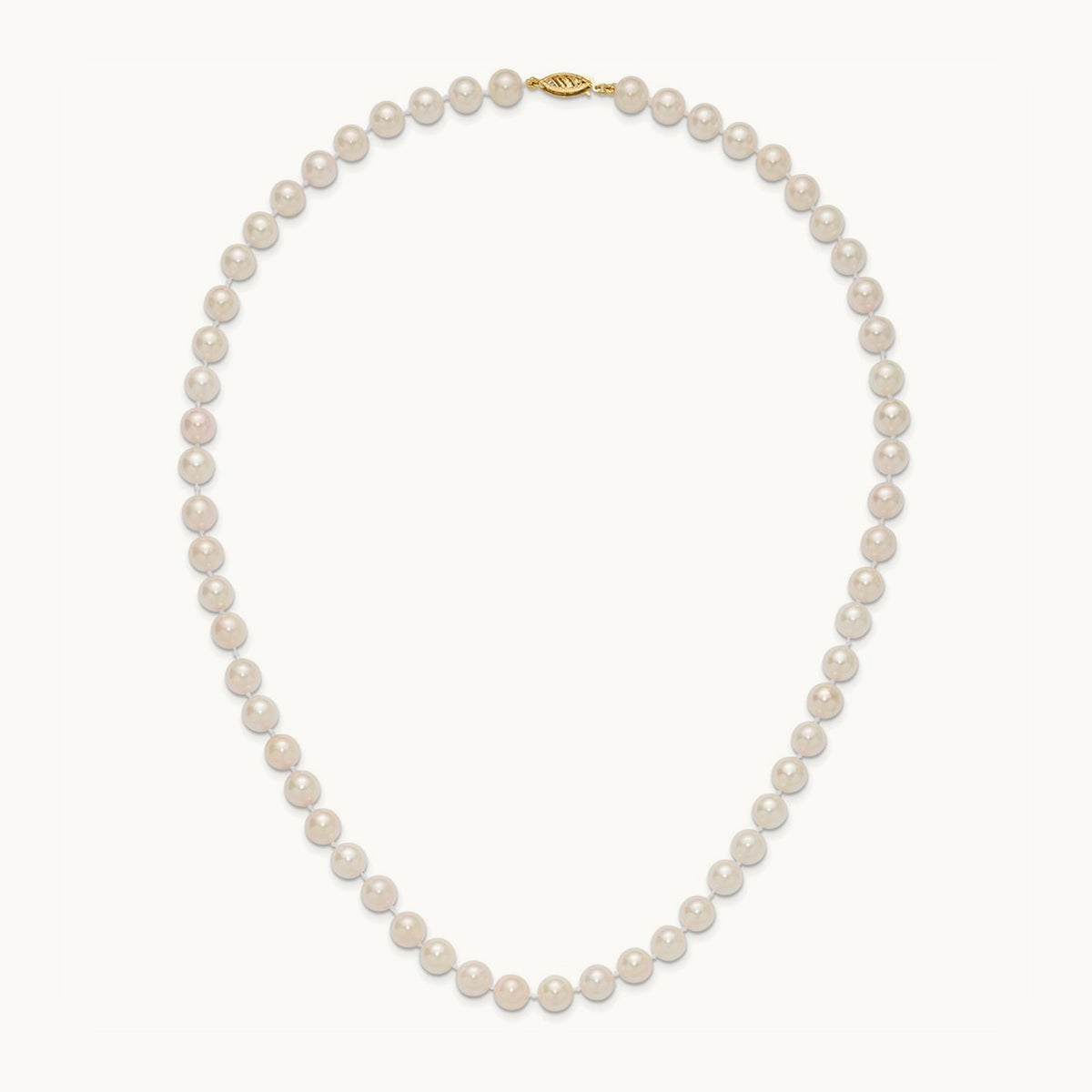 7- Round White Saltwater Akoya Cultured Pearl Necklace, 8mm, 14K