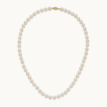7- Round White Saltwater Akoya Cultured Pearl Necklace, 8mm, 14K