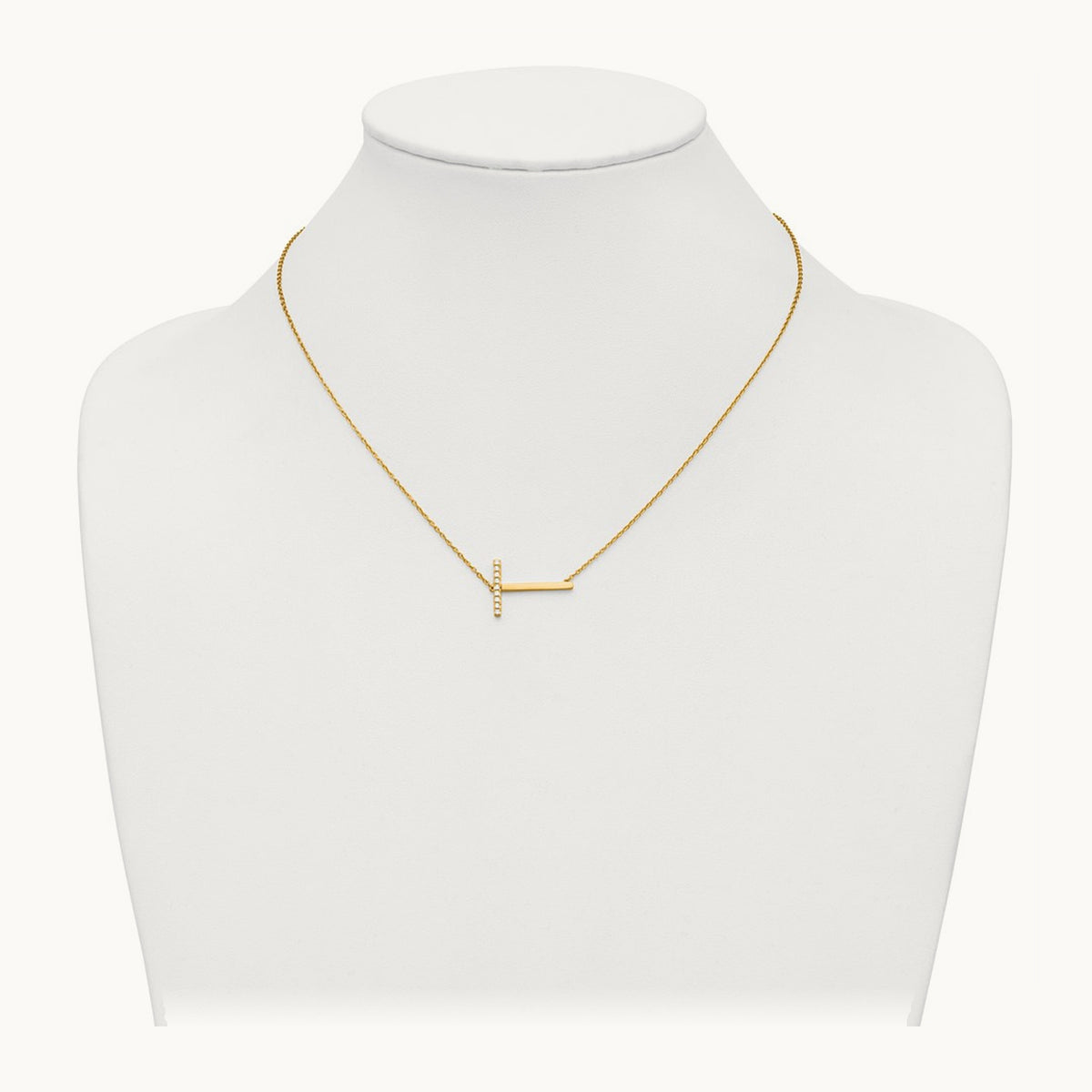 Sideways Diamond Necklace — 14K Yellow Gold, T