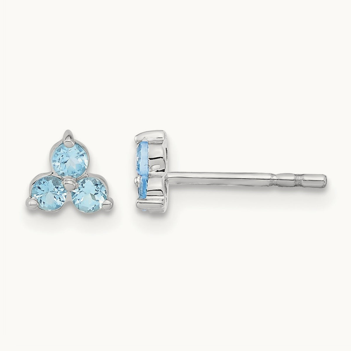 3-stone Blue Topaz Triangle Earrings, 14K White Gold