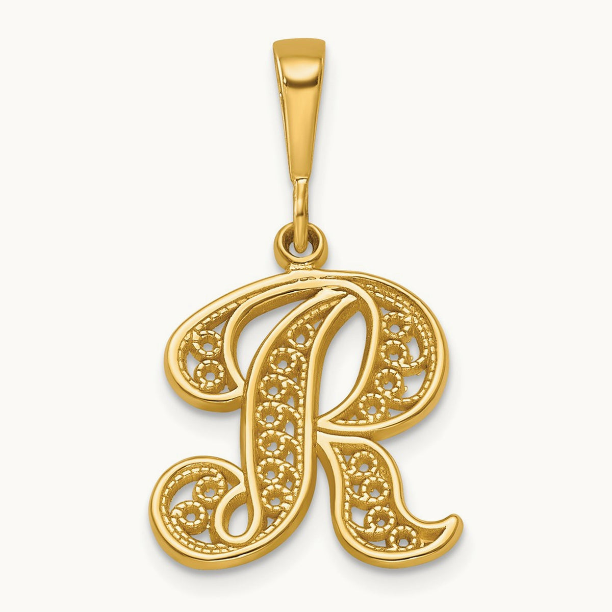 Polished Script Filigree Initial Pendant — R