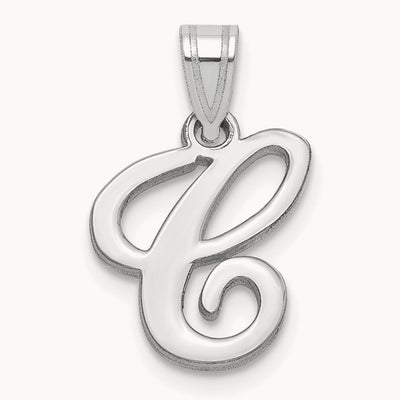 White Gold Script Letter C Initial Pendant, 14K White Gold