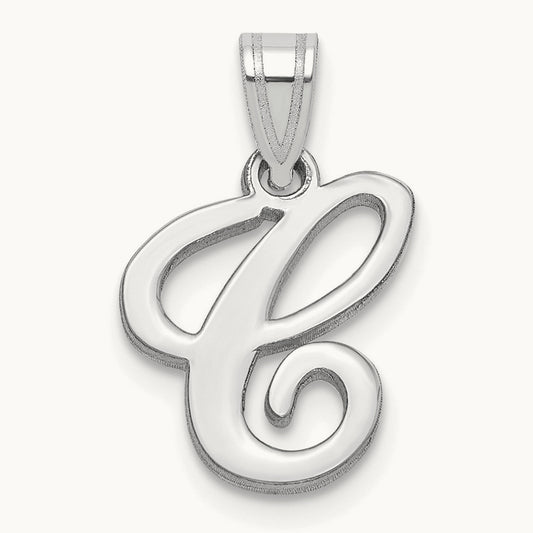 White Gold Script Letter C Initial Pendant, 14K White Gold