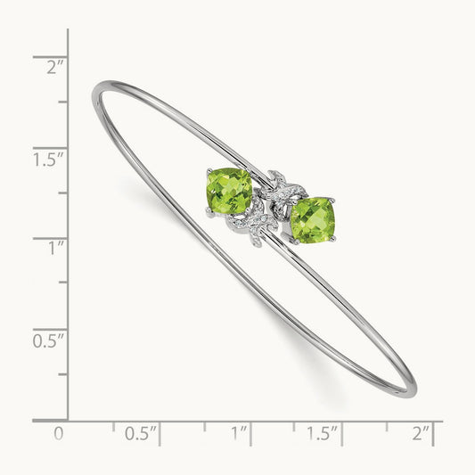 .03ct Diamond and Peridot Flexible Bangle, 14K White Gold