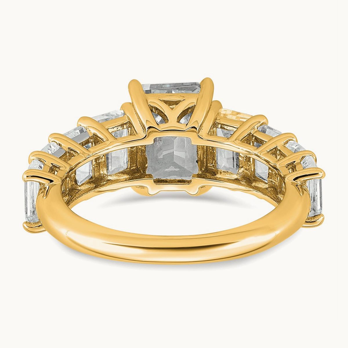 Emerald Shared Prong Engagement Ring, 5.00 ct tw Lab-Grown Diamond — 14K Yellow Gold