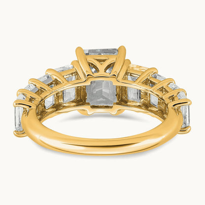 Emerald Shared Prong Engagement Ring, 5.00 ct tw Lab-Grown Diamond — 14K Yellow Gold