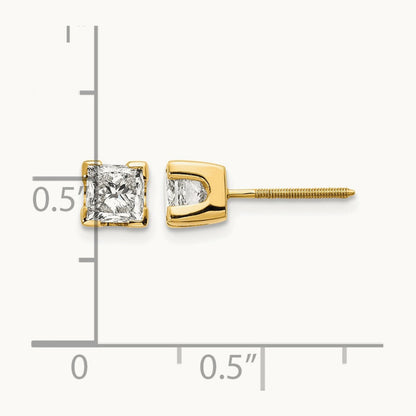 1ct AA Quality Complete Princess-cut Diamond Stud Earrings, 14K