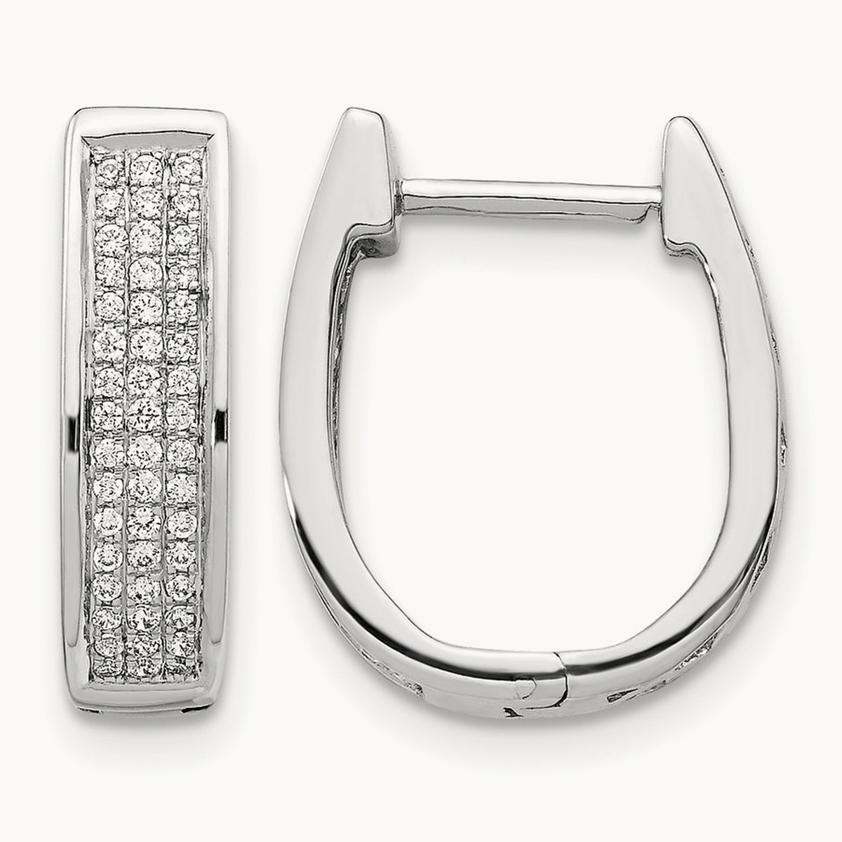 Diamond Medium Hinged Oval Hoop Earrings, 14K White Gold