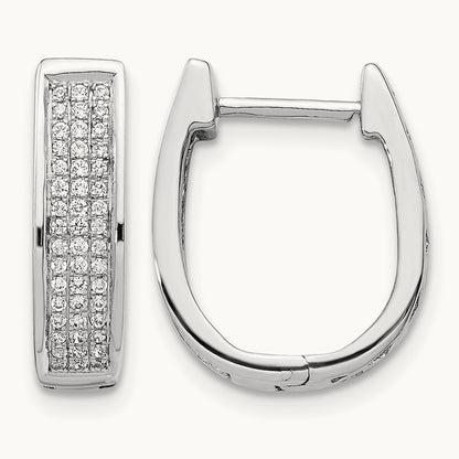 Diamond Medium Hinged Oval Hoop Earrings, 14K White Gold
