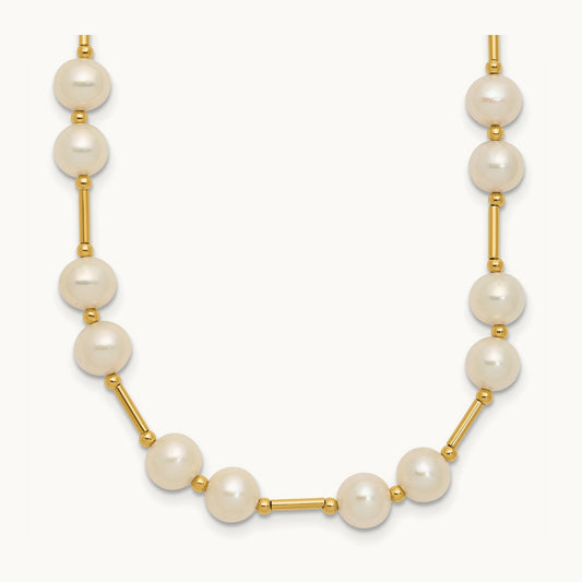 6- White Near Round Freshwater Cultured Pearl Bead Necklace, 7mm, 14K