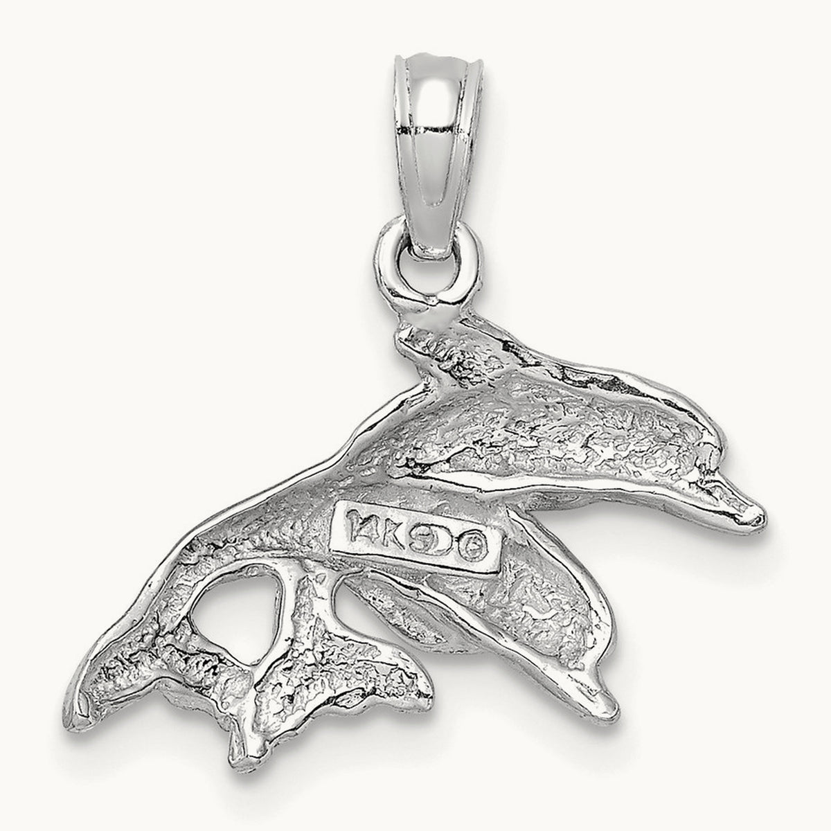 Polished Double Dolphins Jumping Left Charm — 14K White Gold