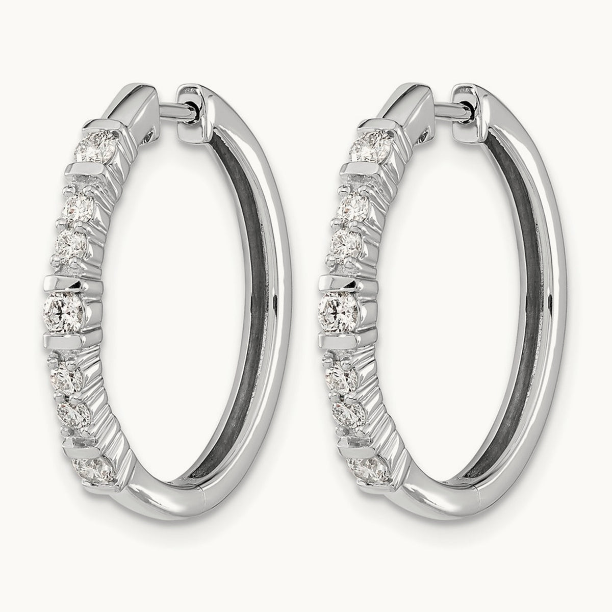 Diamond Hinged Hoop Earrings, 14K White Gold