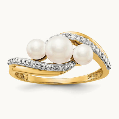 Diamond and FW Cultured 3-Pearl Bypass Ring, 14K