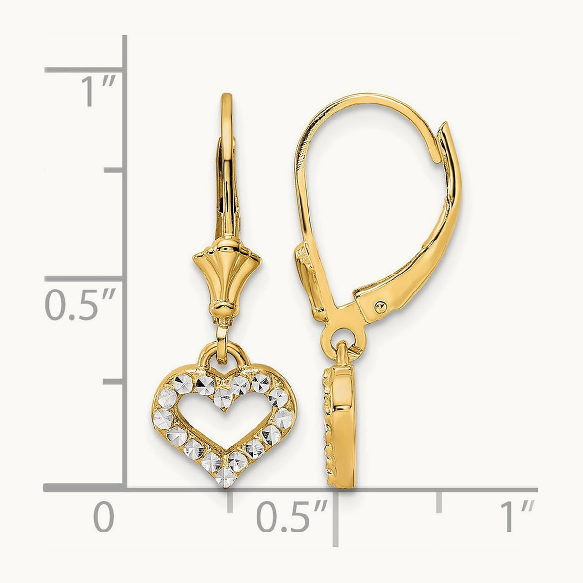 Diamond-cut Heart Leverback Earrings with white rhodium — 24.25mm