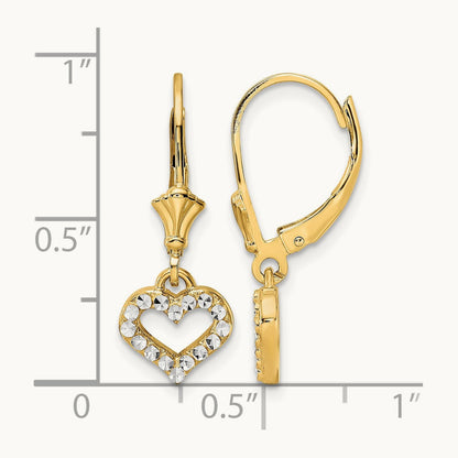 Diamond-cut Heart Leverback Earrings with white rhodium — 24.25mm