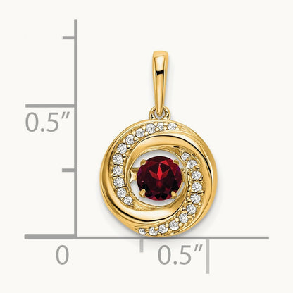 Round Garnet and Diamond Pendant — 14K Yellow Gold