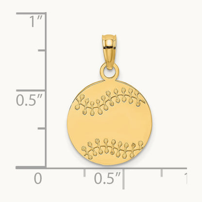 Polished and Textured Flat Baseball Charm, 14K