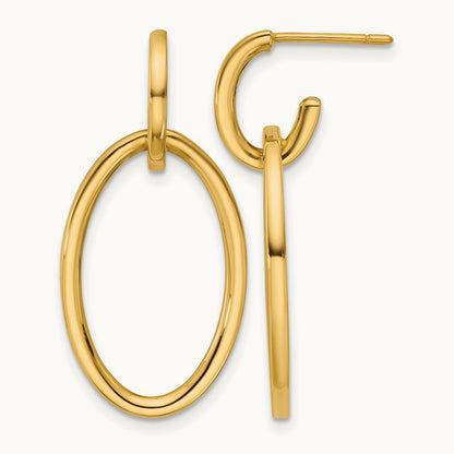 Polished Fancy Oval Link Post Dangle Earrings, 14K — Leslie's