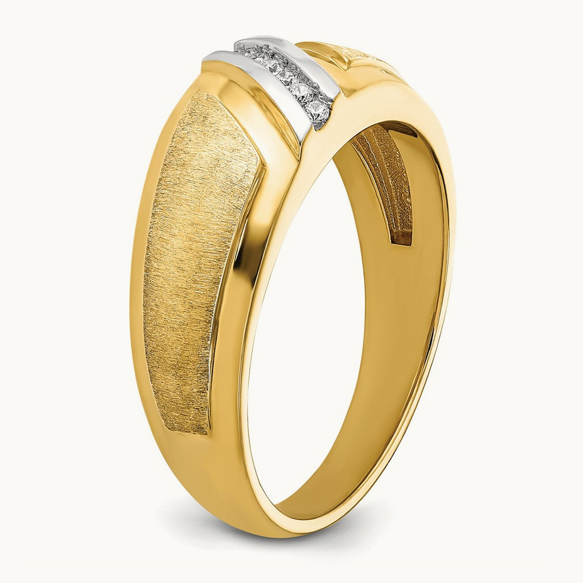 w/ White RH IBGoodman Men's Polished & Satin AA Diamond Ring, 14K