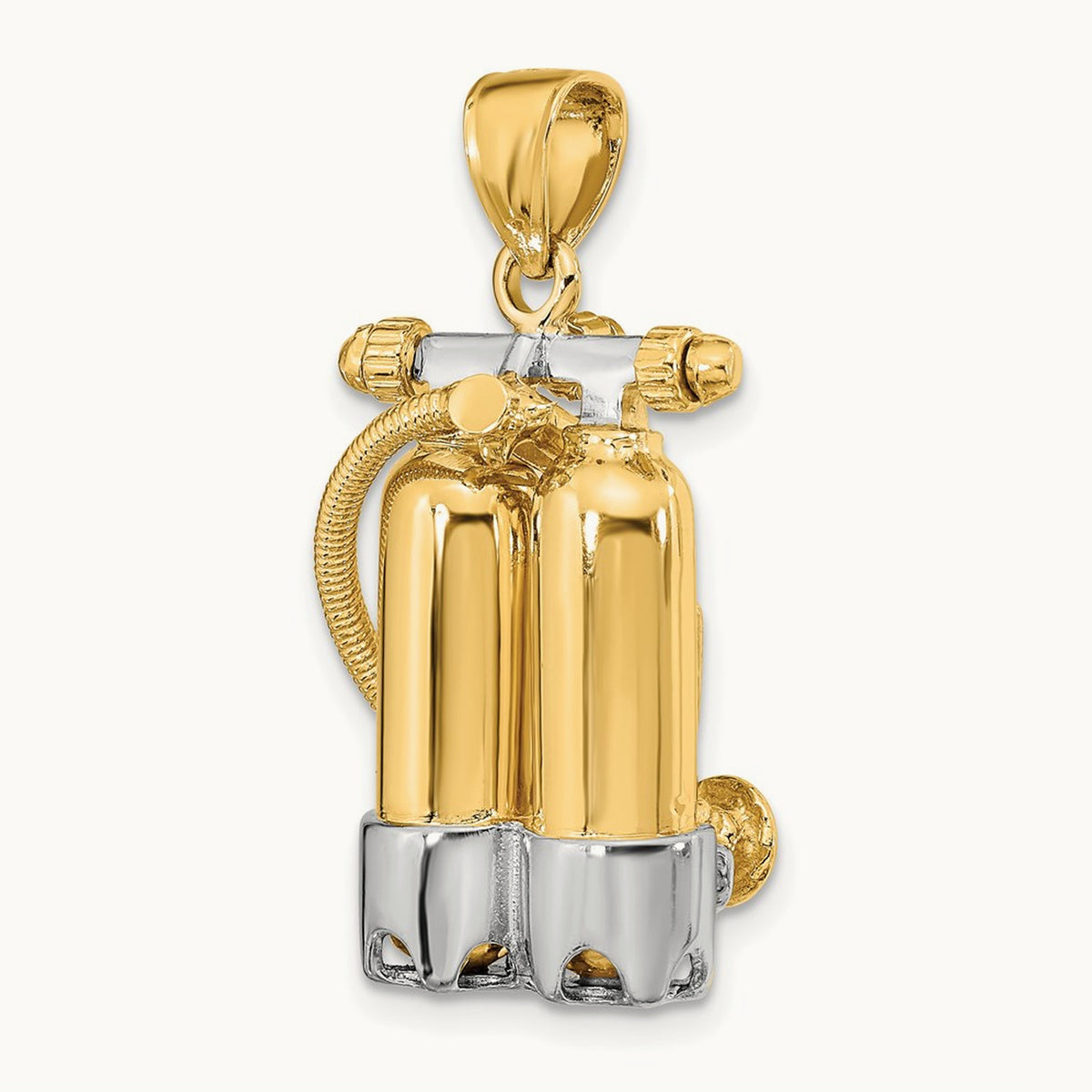 w/Rhodium 3-D Double Scuba Tanks W/Air Hose Charm, 14K