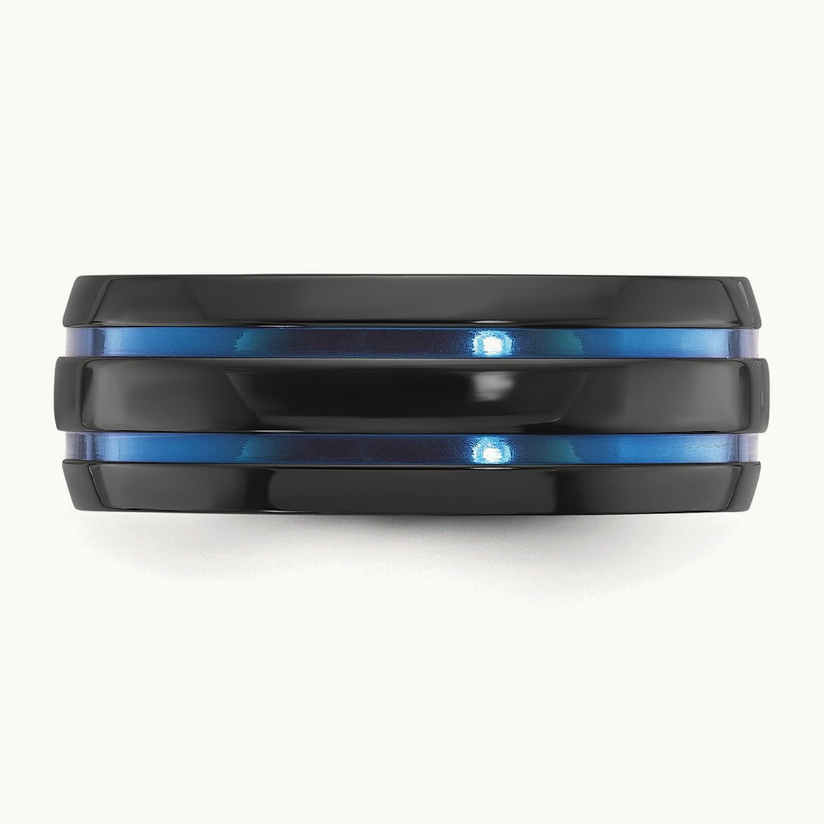 Black Zirconium Polished Blue IP-plated Band, 8mm