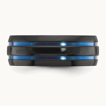 Black Zirconium Polished Blue IP-plated Band, 8mm