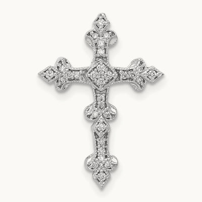 1/6ct. Diamond Filigree Cross Chain Slide, 14K White Gold