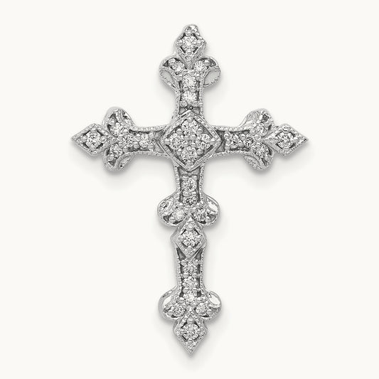 1/6ct. Diamond Filigree Cross Chain Slide, 14K White Gold