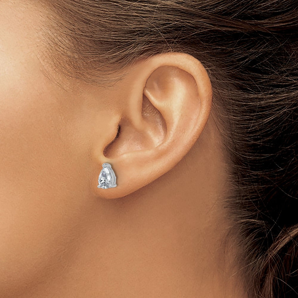 Pear 3 Prong Stud Earrings, 0.50-6.00 ct tw Lab-Grown Diamond — 2 ct, 14K White Gold
