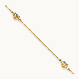Puff Heart 9in Plus 1in ext. Anklet, 14K