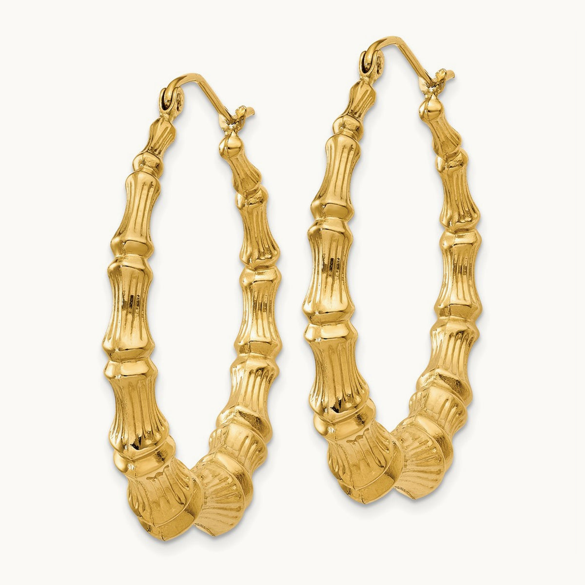Polished Bamboo Hoop Earrings — 14K Yellow Gold, 34.5mm