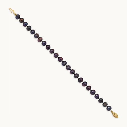 6- Black Near Round Freshwater Cultured Pearl Bracelet, 7mm, 14K