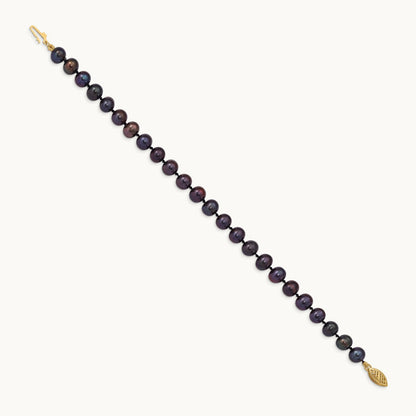 6- Black Near Round Freshwater Cultured Pearl Bracelet, 7mm, 14K