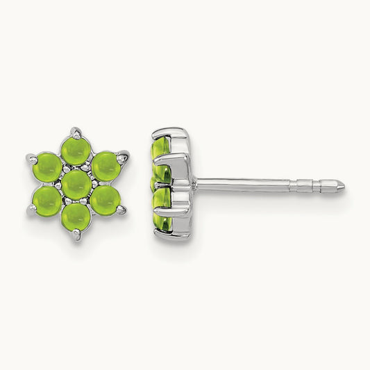 Peridot Floral Post Earrings, 14K White Gold