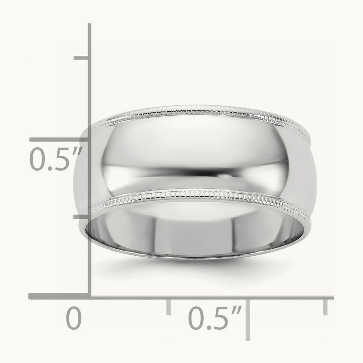 Lightweight Milgrain Half Round Band, 8mm, 10K White Gold