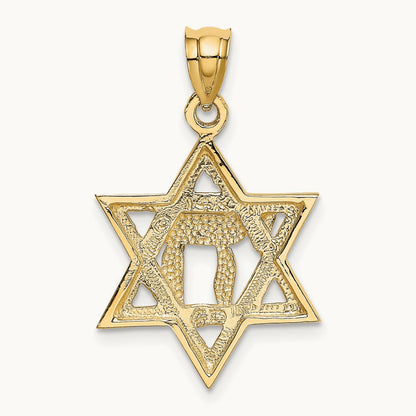 Solid Polish Chai in Star of David Charm, 14K