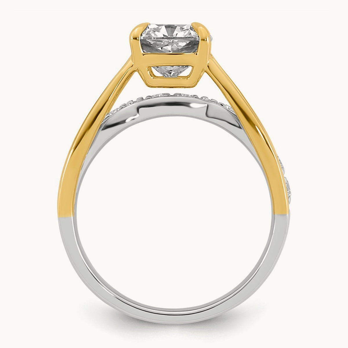 14ktt Certified Cushion Center Lab Grown Diamond VS+ F+ Ring — 14K Two-Tone Gold (Reversed)